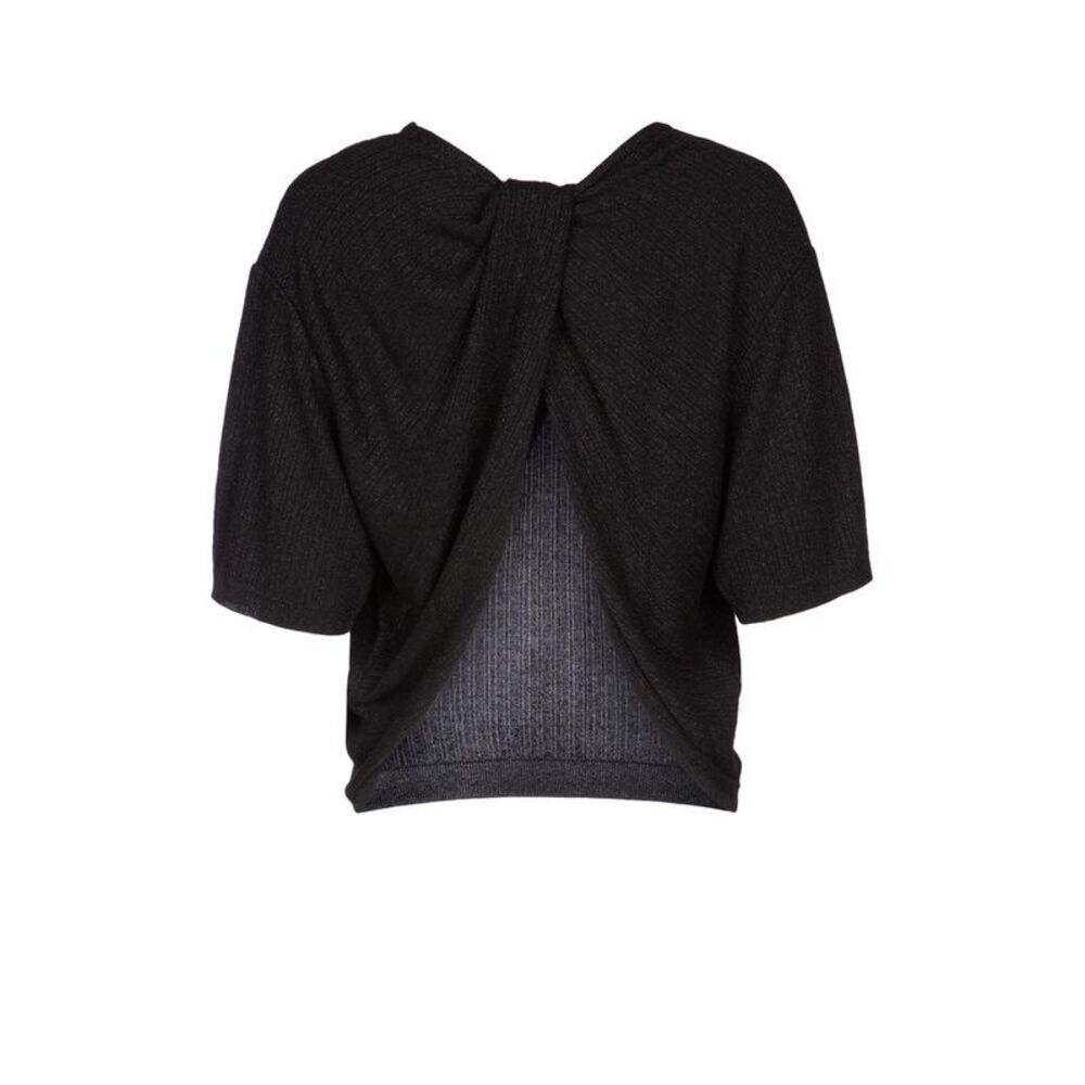 JACOB COHEN Ribbed Twist Back Knit Top Women Black T-Shirts & Tops